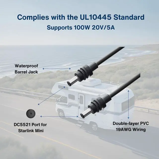 Alt view image 3 of 5 - Steinwhale DC to DC Power Cable Cord 19AWG for Starlink Mini 10M/33FT, Waterproof Barrel Jack, Heat Resistant to 90C, Compatible with Starlink Power Adapter 60W 30V/2A, Multiple Lengths Available