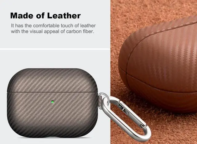 Alt view image 2 of 5 - Haobobro Leather Case - for AirPods Pro 2 Case Cover with Keychain - Selected Skin-Friendly Leather, Carbon Fibre Texture, Handmade Hard Cover for AirPods Pro 2nd Generation Earbud