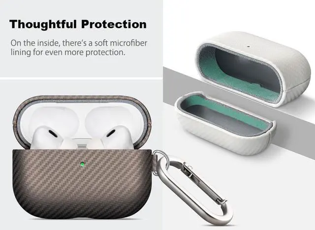 Alt view image 4 of 5 - Haobobro Leather Case - for AirPods Pro 2 Case Cover with Keychain - Selected Skin-Friendly Leather, Carbon Fibre Texture, Handmade Hard Cover for AirPods Pro 2nd Generation Earbud