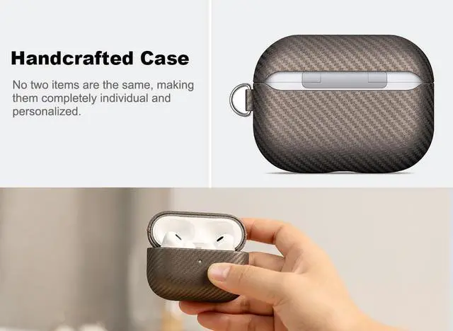 Alt view image 5 of 5 - Haobobro Leather Case - for AirPods Pro 2 Case Cover with Keychain - Selected Skin-Friendly Leather, Carbon Fibre Texture, Handmade Hard Cover for AirPods Pro 2nd Generation Earbud