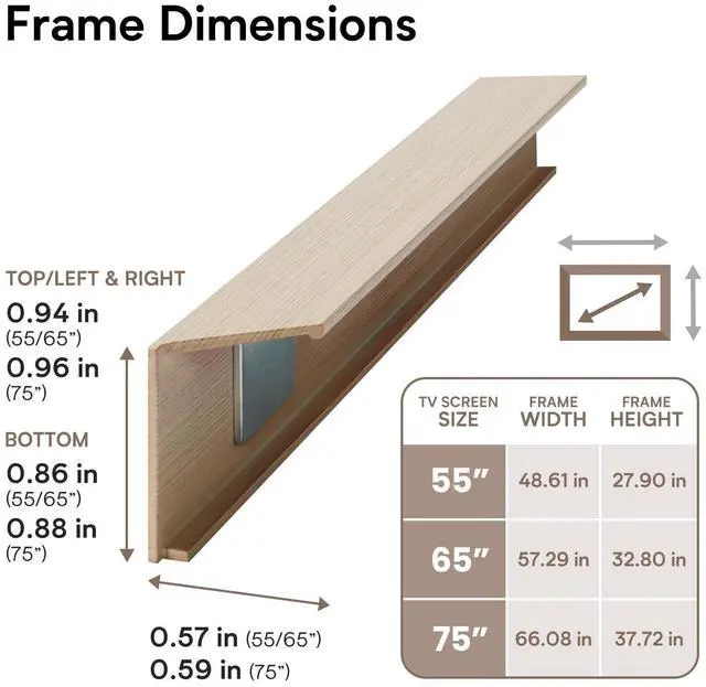Alt view image 5 of 5 - iFFALCON Magnetic Frame Mural TV 75 Inch, Natural Oak Aluminum Alloy Bezel, Tool-Free Snap-On Installation, Custom Fit Decorative Frame Mural TV Series Only