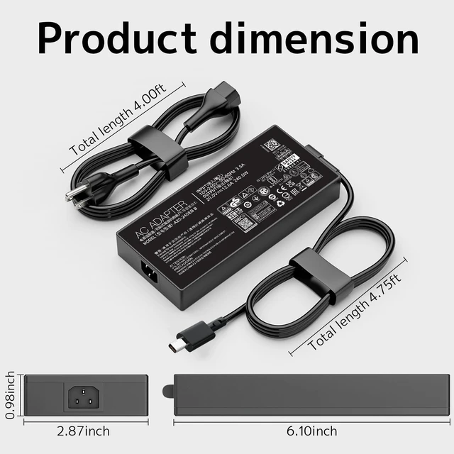 Alt view image 3 of 5 - 240W Charger for ASUS ROG Flow Zephyrus G14 G16 TUF Gaming ProArt Laptop