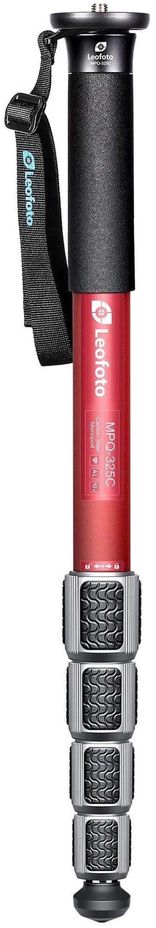 Main image of Leofoto MPQ-325C Monopod, Premium Carbon Fiber, Water-Resistant, 5 Leg Section, Convertible Mounting Stud, Wrist Strap (Red)
