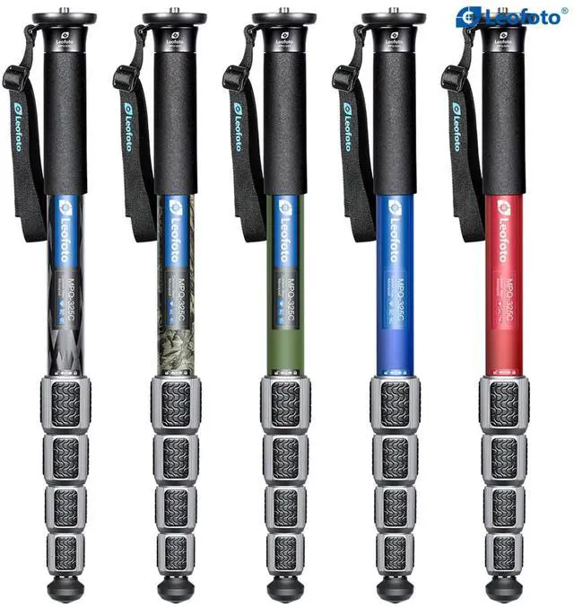 Alt view image 2 of 5 - Leofoto MPQ-325C Monopod, Premium Carbon Fiber, Water-Resistant, 5 Leg Section, Convertible Mounting Stud, Wrist Strap (Red)