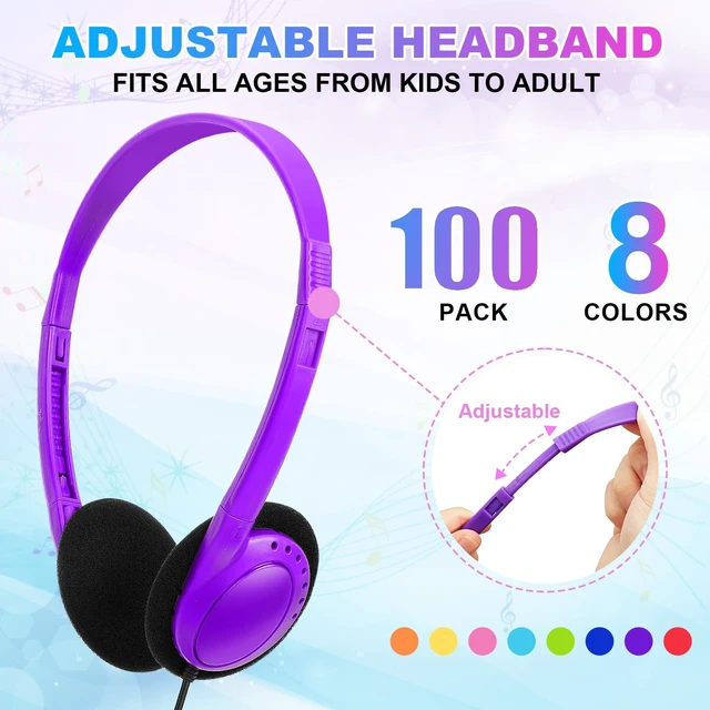 Alt view image 3 of 5 - Wensdo 100 Pack Classroom Headphones Bulk for Kids School, Wholesale Durable Wired Earphones Class Set for Students Teens Toddler Childern and Adult (HY103, 100 Mixed)