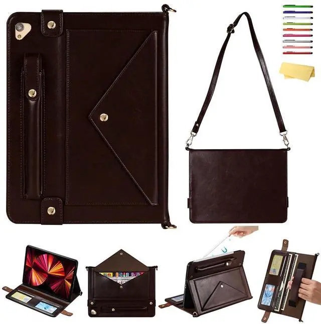 Main image of UUcovers Crossbody Handbag Case for iPad Pro 12.9 inch 2017/2015 Model (2nd/1st Generation) with Pencil Holder/Shoulder Strap/Hand Strap/Stand Envelope Bag Magnetic Wallet Briefcase Cover,Dark Brown
