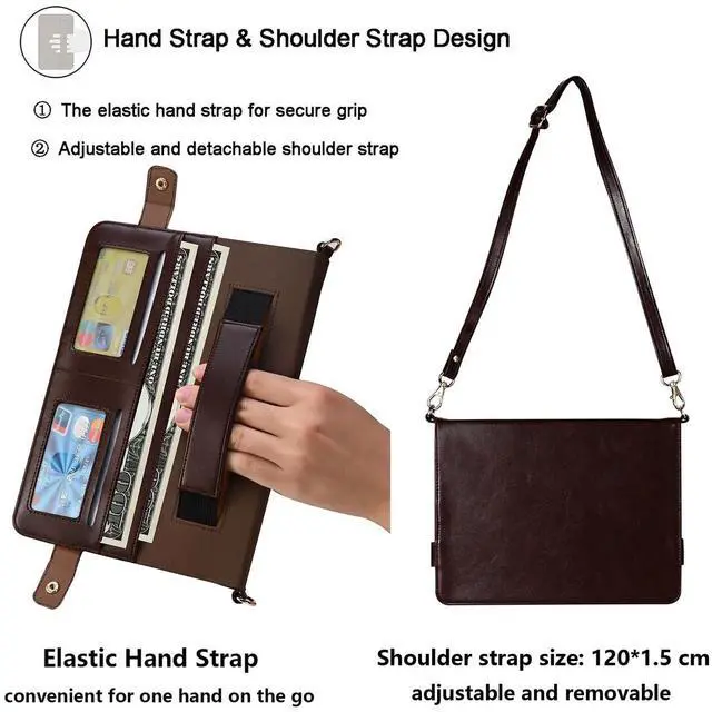 Alt view image 5 of 5 - UUcovers Crossbody Handbag Case for iPad Pro 12.9 inch 2017/2015 Model (2nd/1st Generation) with Pencil Holder/Shoulder Strap/Hand Strap/Stand Envelope Bag Magnetic Wallet Briefcase Cover,Dark Brown