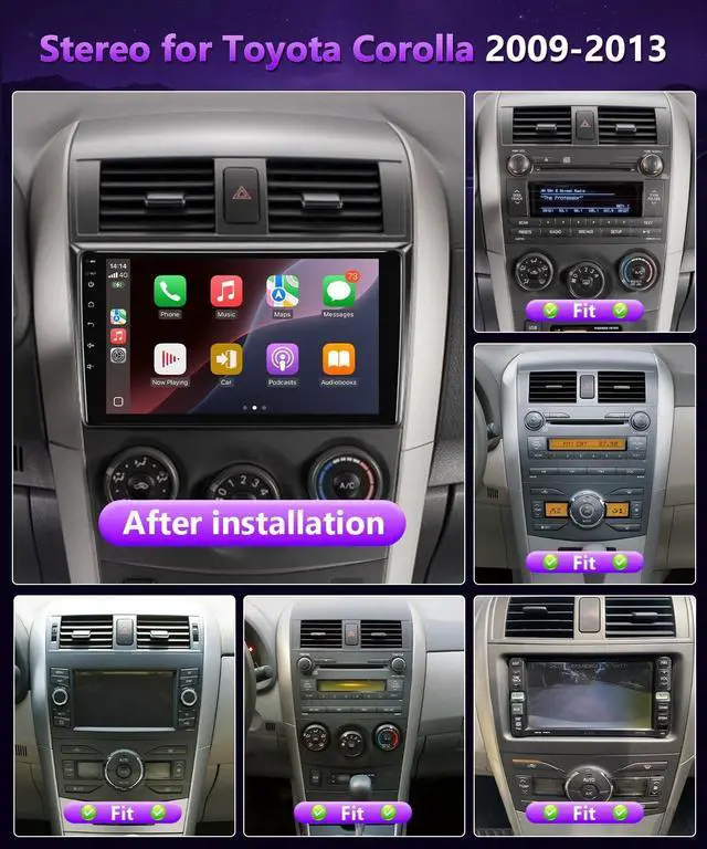 Alt view image 2 of 5 - XGU 4G+64G Android Car Stereo for Toyota Corolla 2008 2009 2010 2011 2012 2013 Radio Apple CarPlay Support Wireless Android Auto,9" IPS Touch Sreen for Corolla Bluetooth GPS WiFi,SWC,Backup Cam