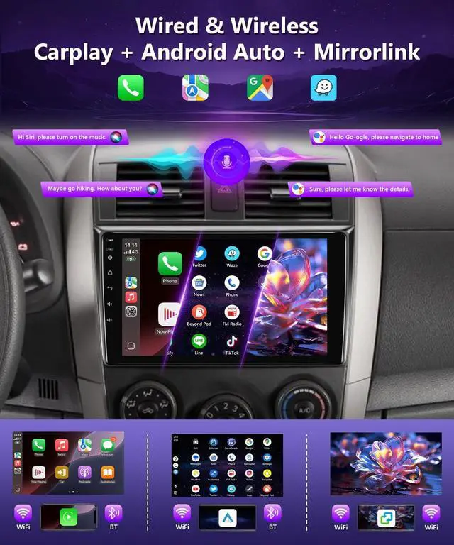 Alt view image 4 of 5 - XGU 4G+64G Android Car Stereo for Toyota Corolla 2008 2009 2010 2011 2012 2013 Radio Apple CarPlay Support Wireless Android Auto,9" IPS Touch Sreen for Corolla Bluetooth GPS WiFi,SWC,Backup Cam