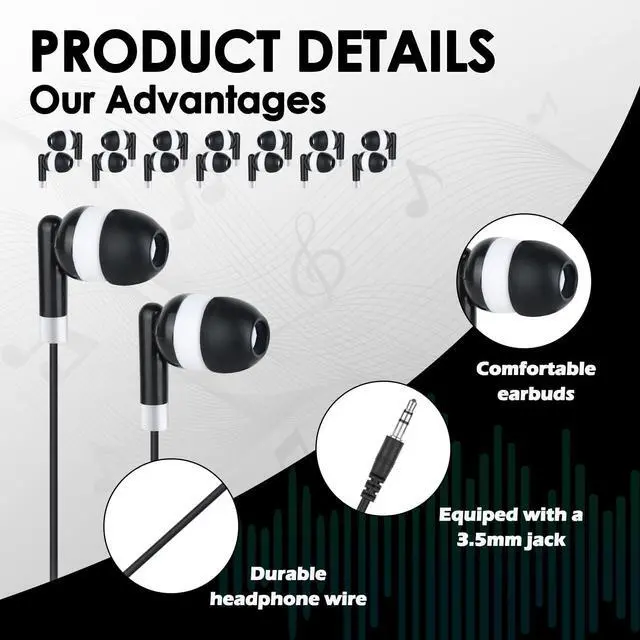 Alt view image 3 of 5 - MENGLALA Earbud Bulk Kids Headphone for Classroom School 200 Pack,Wholesale Classroom Students Wired Earphones with 3.5 mm Jack for Computers Chromebook Laptop PC (Black)