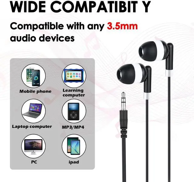 Alt view image 4 of 5 - MENGLALA Earbud Bulk Kids Headphone for Classroom School 200 Pack,Wholesale Classroom Students Wired Earphones with 3.5 mm Jack for Computers Chromebook Laptop PC (Black)