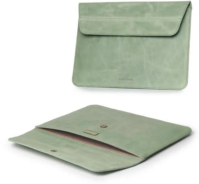 Alt view image 3 of 5 - DAREhue 13" 14" 15" 16" Genuine Full Grain Leather Laptop Sleeve with Built-in Stand & Padding (Fits MacBook Air/Pro & Other 13.3/13.6/14.2/15.6 inch Laptops) (Mint Green, 13 - 14)