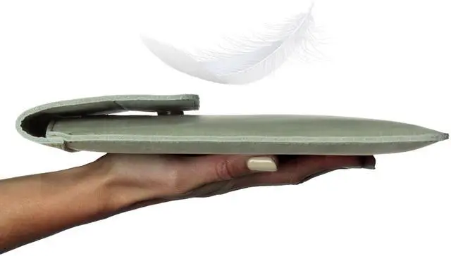 Alt view image 5 of 5 - DAREhue 13" 14" 15" 16" Genuine Full Grain Leather Laptop Sleeve with Built-in Stand & Padding (Fits MacBook Air/Pro & Other 13.3/13.6/14.2/15.6 inch Laptops) (Mint Green, 13 - 14)