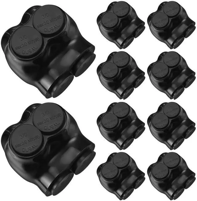 Main image of Saysurey 10 Pcs Insulated Multi Cable Connectors 2 Port Single Entry Splice Electrical Power Connector Black Interconnect Terminals Pre Filled (3/0-6 AWG Wire Range)