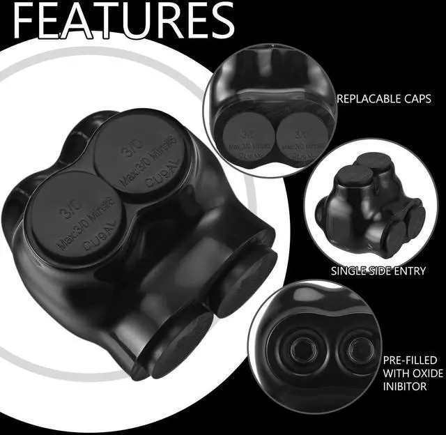 Alt view image 4 of 5 - Saysurey 10 Pcs Insulated Multi Cable Connectors 2 Port Single Entry Splice Electrical Power Connector Black Interconnect Terminals Pre Filled (3/0-6 AWG Wire Range)