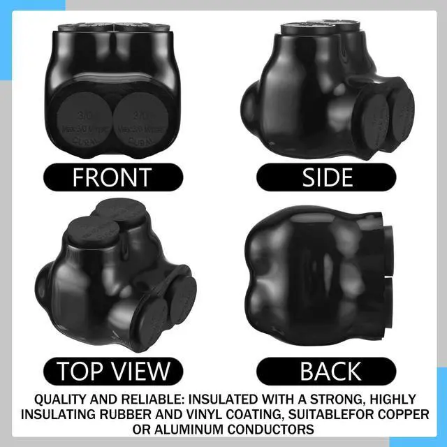 Alt view image 5 of 5 - Saysurey 10 Pcs Insulated Multi Cable Connectors 2 Port Single Entry Splice Electrical Power Connector Black Interconnect Terminals Pre Filled (3/0-6 AWG Wire Range)