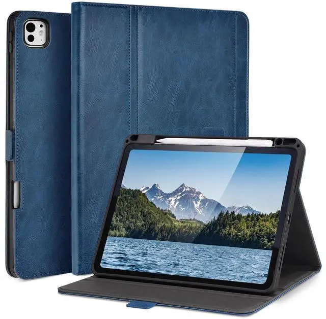 Main image of AsileCuir Handmade Case for iPad Pro 11 Inch (M5/M4) 2025/2024 with Pencil Holder Pocket,Magnetic Closure,Auto Sleep/Wake,Vegan Leather Folio Protective Cover,Multi Angles Stand,Dark Blue