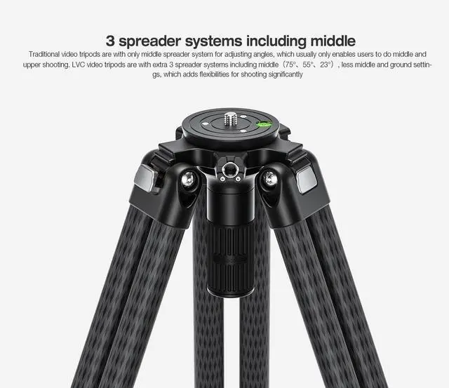 Alt view image 5 of 5 - Leofoto LVC-253C+BV-15 King Kong Series Carbon Fiber Dual Leg Video Tripod w Fluid Head & Middle Spreader
