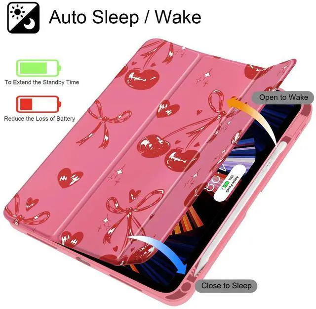 Alt view image 3 of 5 - Mektron Case for 2026 iPad Air 13 inch M4 Cover Compatible 2025 iPad Air 13 inch M3 2024 iPad Air 13 inch M2 with Pencil Holder Shockproof Clear Shell, Cherries Bows C388