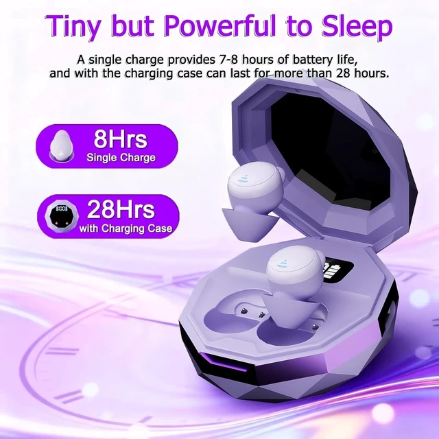 Alt view image 3 of 5 - Rehoria Sleep Earbuds, Mini Earbuds for Sleeping, Side Sleep Wireless Headphones, 8Hrs Single Charge, HiFi Sound, Comfortable Fit (Purple)