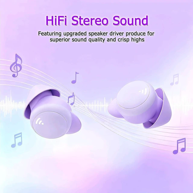 Alt view image 4 of 5 - Rehoria Sleep Earbuds, Mini Earbuds for Sleeping, Side Sleep Wireless Headphones, 8Hrs Single Charge, HiFi Sound, Comfortable Fit (Purple)