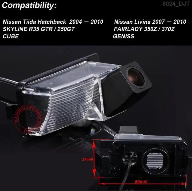 Alt view image 4 of 5 - 1280 x 720 Pixels 1000TV Lines 18 mm Lens car Number Plate Light Rear View Camera, Replacement for Tiida Hatchback/Livina/Skyline R35 GTR/250GT/Fairlady 350Z/370Z/CUBE/Geniss