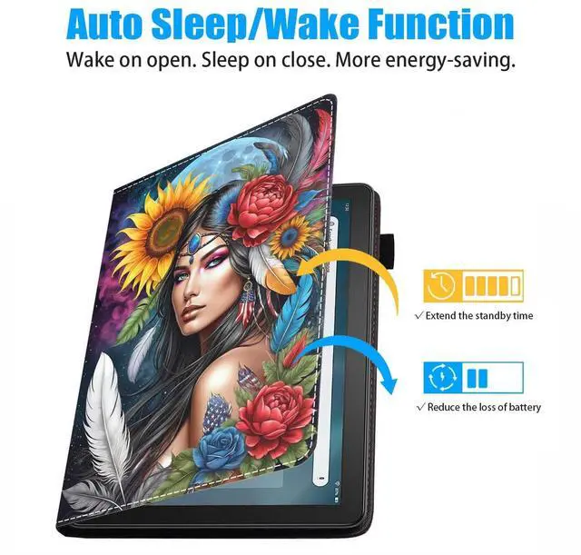 Alt view image 3 of 5 - BWOOLL Case for All-New Fire Max 11 Tablet (11", 13th Generation, 2023 Release), Slim Lightweight PU Leather Stand Cover with Auto Wake/Sleep, Native American Indian Girl