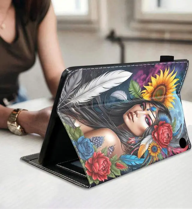 Alt view image 4 of 5 - BWOOLL Case for All-New Fire Max 11 Tablet (11", 13th Generation, 2023 Release), Slim Lightweight PU Leather Stand Cover with Auto Wake/Sleep, Native American Indian Girl