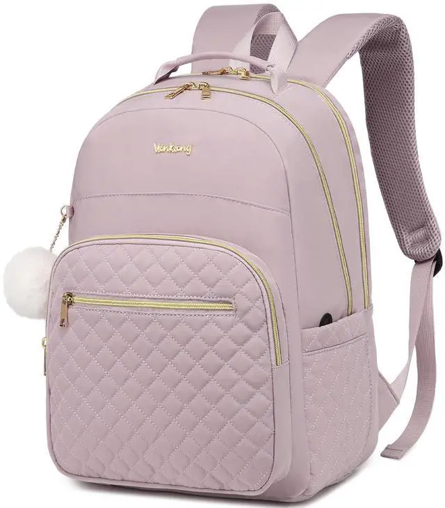 Main image of VANKANY Laptop Backpack Women School Backpack for High School Teen Girls, Water Resistant College Bookbag with Charging Hole for Travel Work, Dark Purple