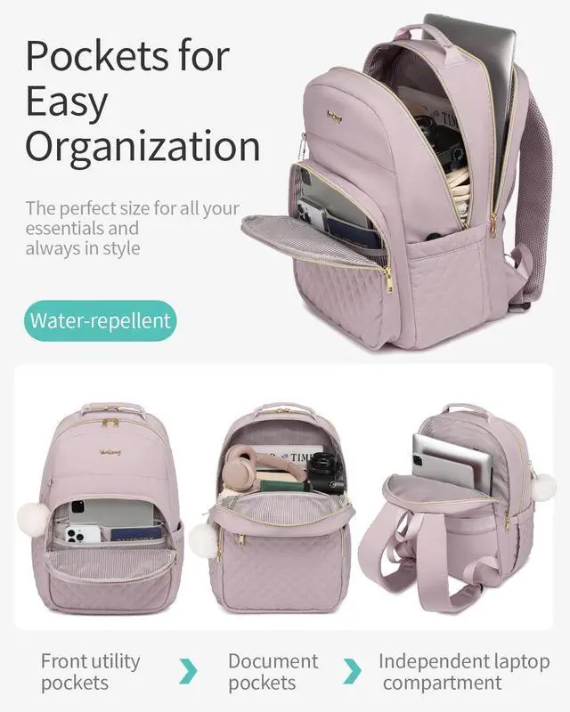 Alt view image 2 of 5 - VANKANY Laptop Backpack Women School Backpack for High School Teen Girls, Water Resistant College Bookbag with Charging Hole for Travel Work, Dark Purple