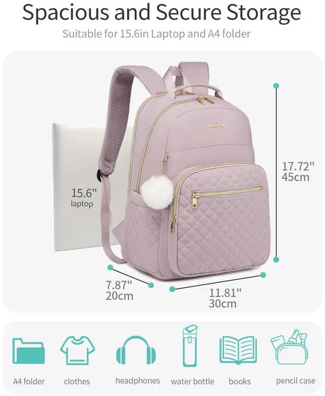 Alt view image 3 of 5 - VANKANY Laptop Backpack Women School Backpack for High School Teen Girls, Water Resistant College Bookbag with Charging Hole for Travel Work, Dark Purple