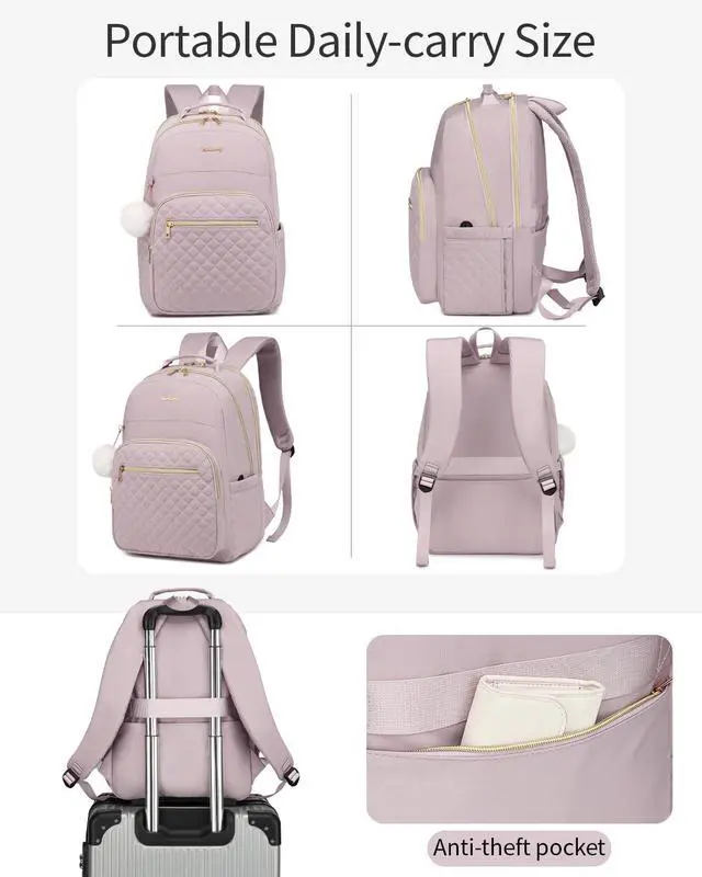 Alt view image 5 of 5 - VANKANY Laptop Backpack Women School Backpack for High School Teen Girls, Water Resistant College Bookbag with Charging Hole for Travel Work, Dark Purple