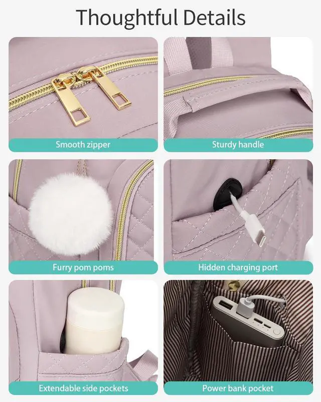 Alt view image 4 of 5 - VANKANY Laptop Backpack Women School Backpack for High School Teen Girls, Water Resistant College Bookbag with Charging Hole for Travel Work, Dark Purple