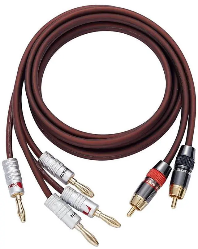 Main image of JORZOR Audiophile Hi-Fi 14 Gauge OFC Speaker Cable with RCA Male (Black & Red) to 2 Bananas Plugs, 2 pack/1pair, (5M(16.5FT), 1 Pair(RCA to 2 Banana))