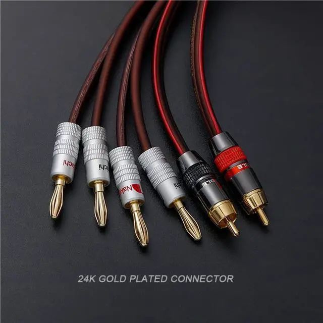 Alt view image 3 of 5 - JORZOR Audiophile Hi-Fi 14 Gauge OFC Speaker Cable with RCA Male (Black & Red) to 2 Bananas Plugs, 2 pack/1pair, (5M(16.5FT), 1 Pair(RCA to 2 Banana))