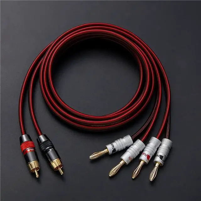 Alt view image 4 of 5 - JORZOR Audiophile Hi-Fi 14 Gauge OFC Speaker Cable with RCA Male (Black & Red) to 2 Bananas Plugs, 2 pack/1pair, (5M(16.5FT), 1 Pair(RCA to 2 Banana))