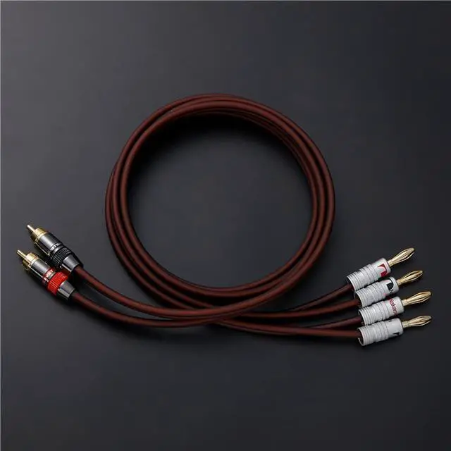 Alt view image 5 of 5 - JORZOR Audiophile Hi-Fi 14 Gauge OFC Speaker Cable with RCA Male (Black & Red) to 2 Bananas Plugs, 2 pack/1pair, (5M(16.5FT), 1 Pair(RCA to 2 Banana))