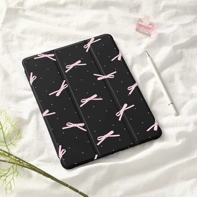 Alt view image 2 of 5 - Idocolors Case for iPad 7th/8th/9th Generation (2019/2020/2021) 10.2", Built-in Pencil Holder with Soft TPU Shockproof Back Shell Auto Wake/Sleep, Pink Bow Knot-Black
