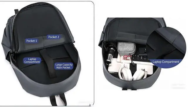Alt view image 4 of 5 - jupkem Laptop Backpack Business Travel Backpacks with USB Charging Port Water Resistant Large Capacity Daypack Gray and Black (Black)