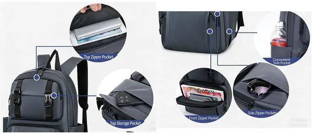Alt view image 5 of 5 - jupkem Laptop Backpack Business Travel Backpacks with USB Charging Port Water Resistant Large Capacity Daypack Gray and Black (Black)