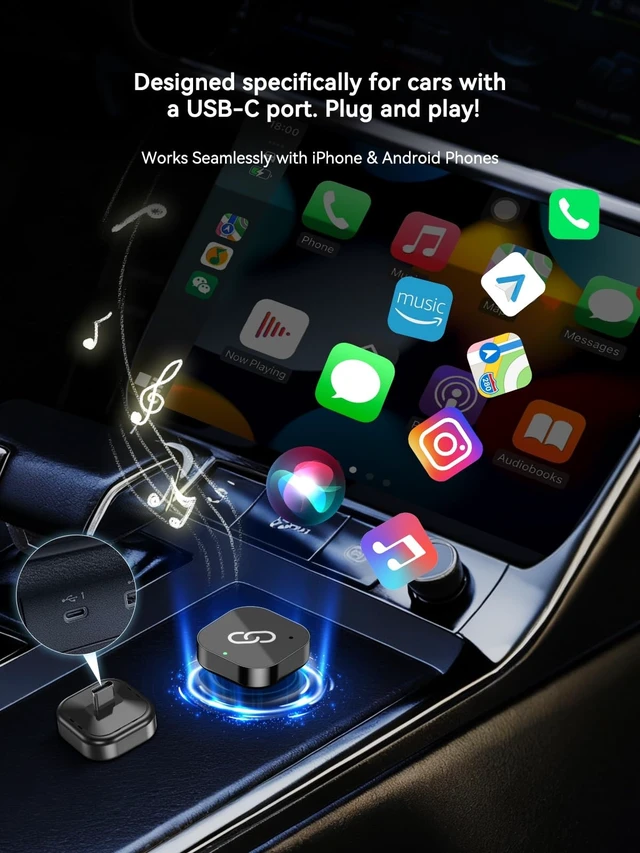 Alt view image 3 of 5 - Hyphoon USB-C Wireless CarPlay & Android Auto Adapter, Plug-in Dongle Converts Factory Wired CarPlay/Android Auto to Wireless