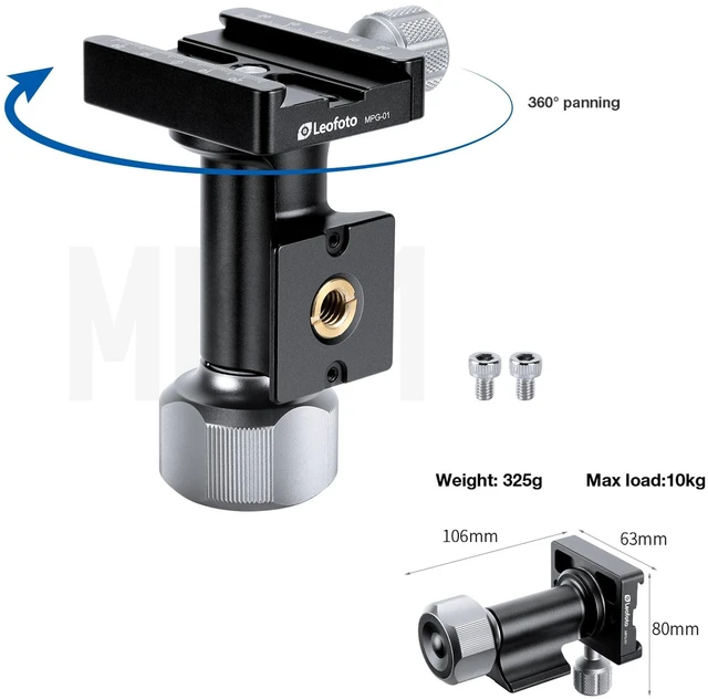 Alt view image 2 of 5 - Leofoto Gimbal Tripod Head, Aluminum Alloy Monopod Head Panoramic Tilt Quick Release Quick Release Buckle Conversion Head Accessories for DSLR/Camcorders, 3/8" Thread, Max Load 10KG/22.05lb (MPG-01)