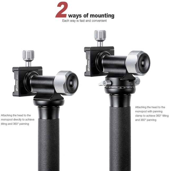 Alt view image 4 of 5 - Leofoto Gimbal Tripod Head, Aluminum Alloy Monopod Head Panoramic Tilt Quick Release Quick Release Buckle Conversion Head Accessories for DSLR/Camcorders, 3/8" Thread, Max Load 10KG/22.05lb (MPG-01)