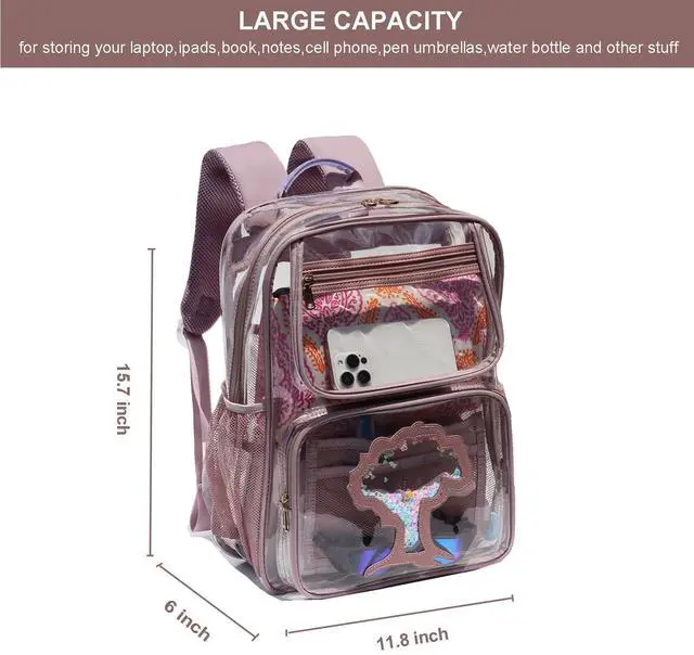 Alt view image 2 of 5 - ESVAN Clear Backpack Transparent Stadium Approved See Through for Middle College Laptop Bag with Leather Trim
