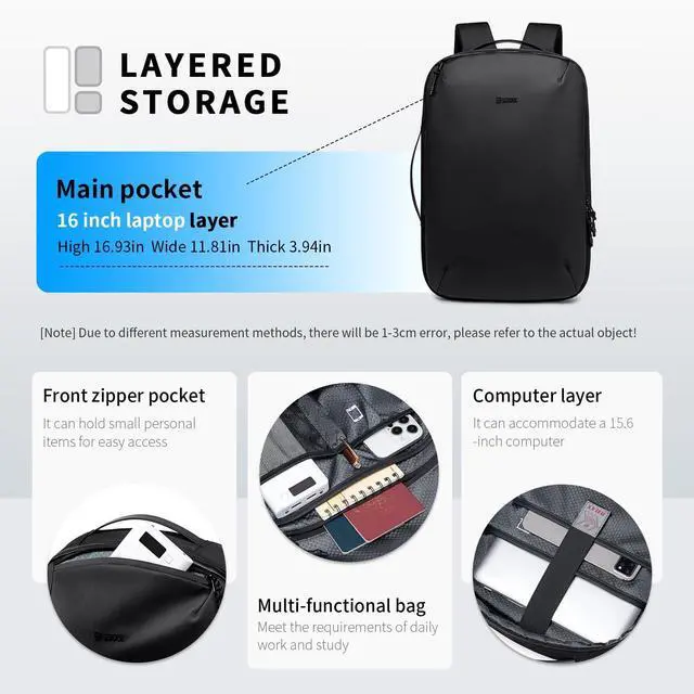 Alt view image 2 of 5 - BJIAX Laptop Backpack for Men Women, 17 Inch Black Lightweight Waterproof Business Backpack, Anti-Theft Work Computer Bag, Durable Daypack Casual Backpack for Work College Weekender Travel