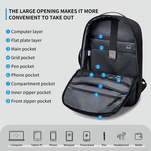 Alt view image 3 of 5 - BJIAX Laptop Backpack for Men Women, 17 Inch Black Lightweight Waterproof Business Backpack, Anti-Theft Work Computer Bag, Durable Daypack Casual Backpack for Work College Weekender Travel