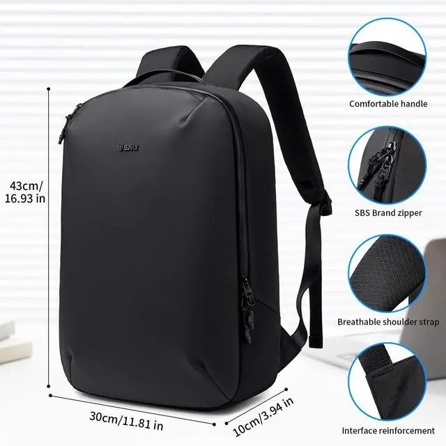 Alt view image 4 of 5 - BJIAX Laptop Backpack for Men Women, 17 Inch Black Lightweight Waterproof Business Backpack, Anti-Theft Work Computer Bag, Durable Daypack Casual Backpack for Work College Weekender Travel