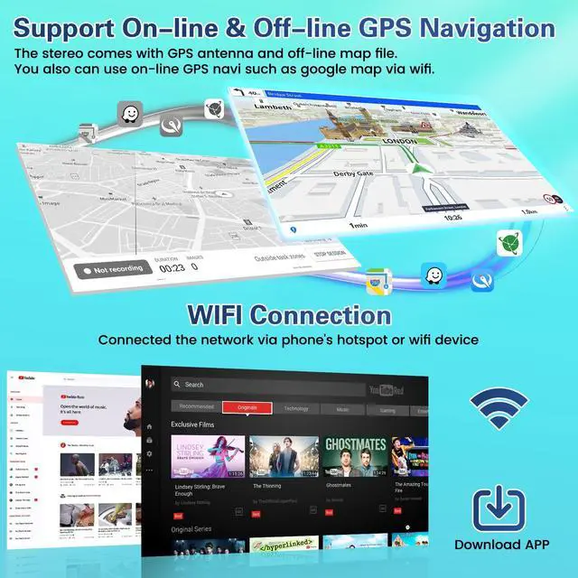 Alt view image 4 of 5 - Fuluku Android 15 Car Stereo 2+64G for Jeep Wrangler (4 Doors) 2007-2010 with Wireless Carplay Android Auto Mirror Link, 9'' Touchscreen Radio WiFi GPS FM RDS Bluetooth SWC Backup Camera Mic