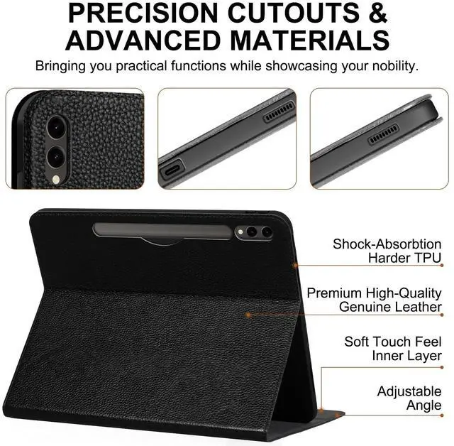 Alt view image 3 of 5 - Thryxop Genuine Leather Case for iPad Pro 13 inch (M5/M4) 2025/2024 with Pencil Holder ^^ Slim Protective Cover with Adjustable Stand, Auto Wake/Sleep, Premium Leather ^^ Black