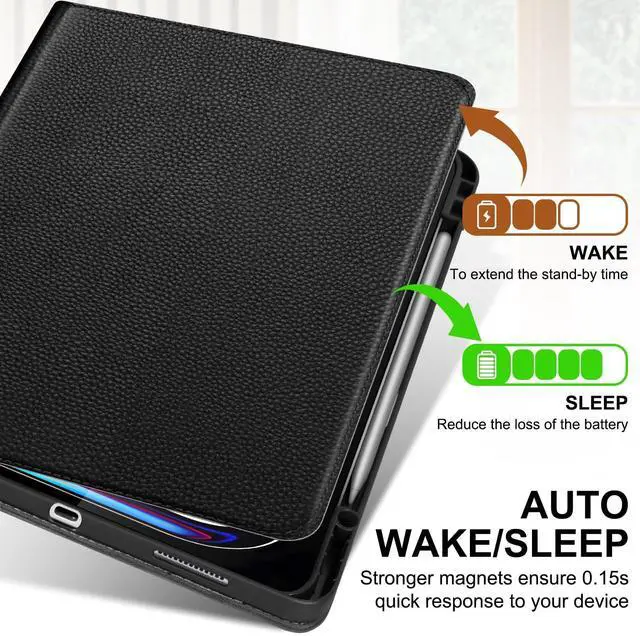 Alt view image 4 of 5 - Thryxop Genuine Leather Case for iPad Pro 13 inch (M5/M4) 2025/2024 with Pencil Holder ^^ Slim Protective Cover with Adjustable Stand, Auto Wake/Sleep, Premium Leather ^^ Black